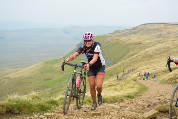 Gemma Towell (All Terrain Cycles Ride in Peace) heads to Pen-y-Ghent summit