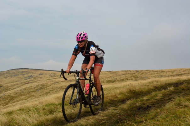 Gemma Towell (All Terrain Cycles Ride in Peace) descending Pen-y-Ghent